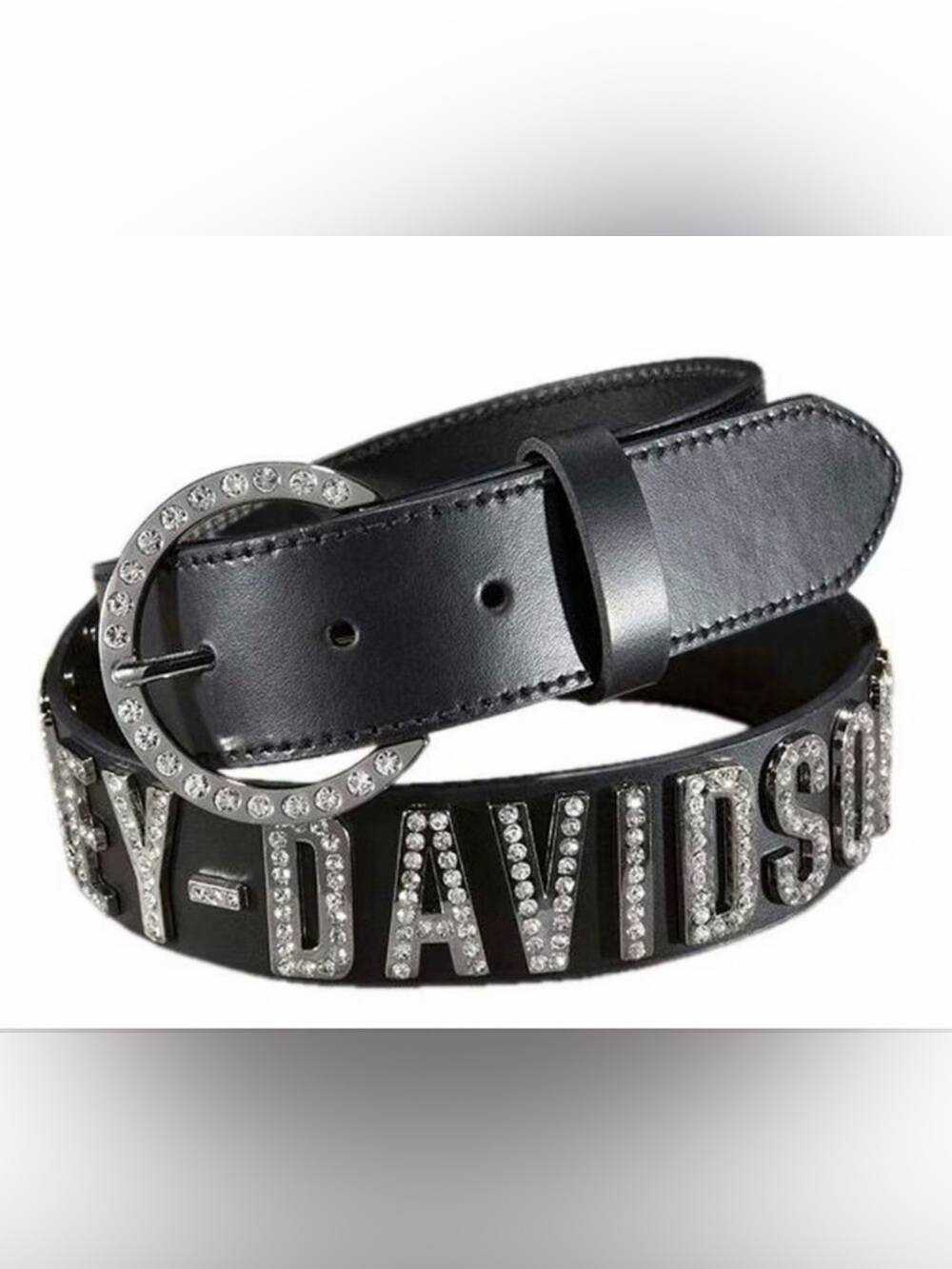 Harley-Davidson Crystal BLING Font Leather Belt with Rhinestone Buckle